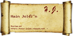 Hain Jolán névjegykártya
